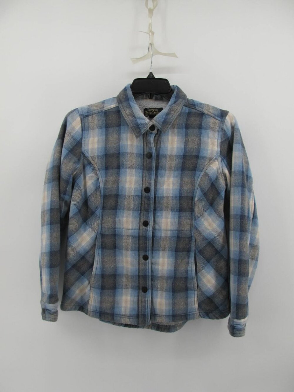 Noble Outfitters Womens Plaid Flannel Shirt Jacket Fleece Lined Grey blue Medium